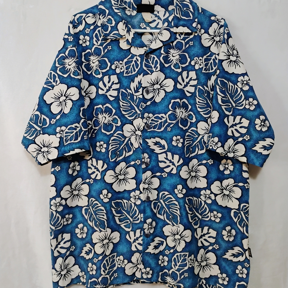 Vtg ODO Tropical Hawaiian Blue Floral Button Shirt Mens XL Short Sleeve Cruise N